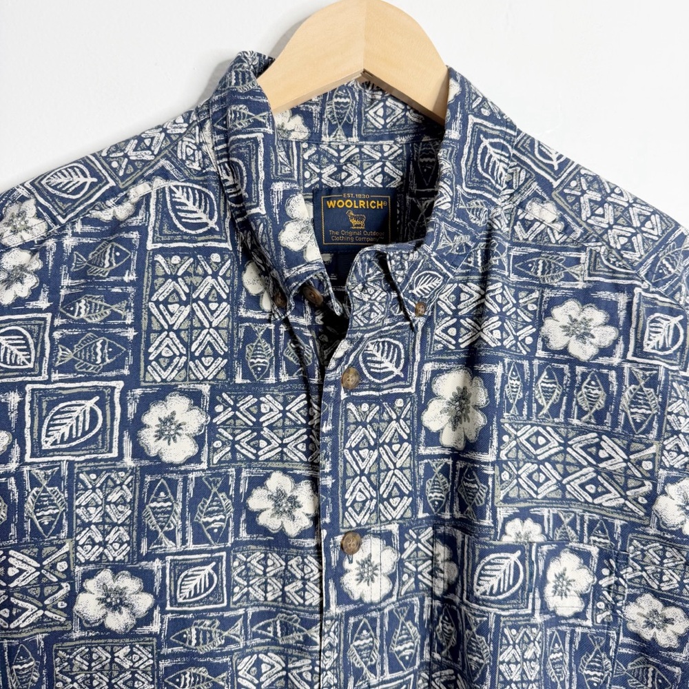 Woolrich Men’s Hawaiian Tropical Fish Short Sleeve Button Front Shirt XL Navy